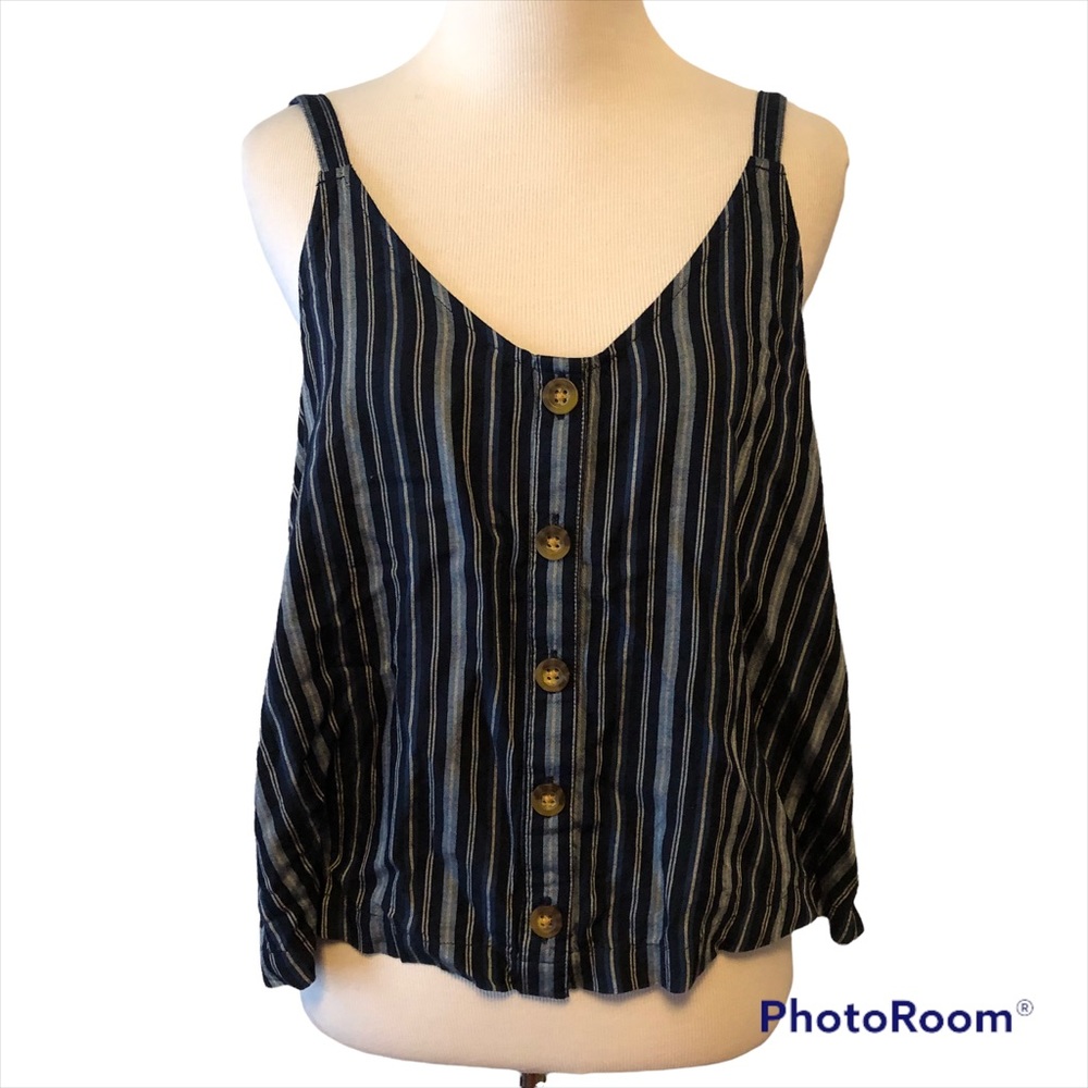 Hollister Blue and White Striped Tank Top with Buttons Size Small